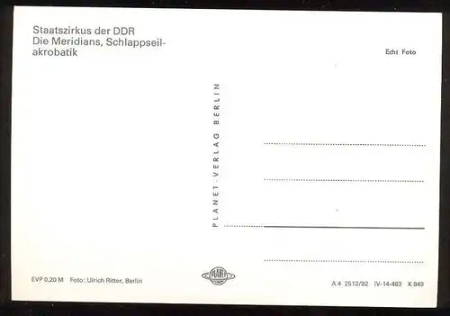ÄLTERE POSTKARTE STAATSZIRKUS DER DDR DIE MERIDIANS SCHLAPPSEILAKROBATIK Seiltanz Akrobat acrobat circus Zirkus Cirque