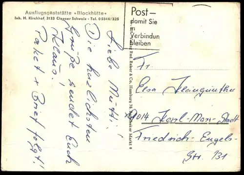 ÄLTERE POSTKARTE CLENZE AUSFLUGSGASTSTÄTTE BLOCKHÜTTE INH. H. KIRCHHOF CLENZER SCHWEIZ Turm Ansichtskarte cpa postcard