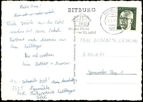 ÄLTERE POSTKARTE KOOSBÜSCH WISSMANNSDORF Wißmannsdorf Bitburger Land Stempel Bitburg Ansichtskarte cpa postcard AK