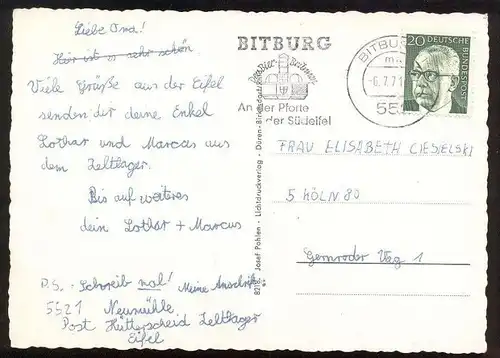 ÄLTERE POSTKARTE KOOSBÜSCH WISSMANNSDORF Wißmannsdorf Bitburger Land Stempel Bitburg Ansichtskarte cpa postcard AK
