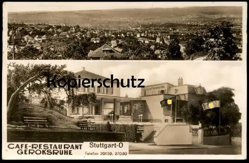 ALTE POSTKARTE STUTTGART CAFE RESTAURANT GEROKSRUHE 1940er Flagge Flaggen Beflaggung cpa postcard AK Ansichtskarte