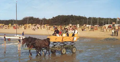 POSTKARTE NORDSEEBAD CUXHAVEN SAHLENBURG WATTWAGEN ZUR INSEL NEUWERK Kutsche coach horse-drawn-carriage Ansichtskarte AK