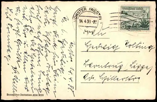 ALTE POSTKARTE MÜNSTER SCHLOSS BONIBURG ST. MAURITZ 1938 BRIEFMARKE SCHIFF WILHELM GUSTLOFF WHW postcard Ansichtskarte