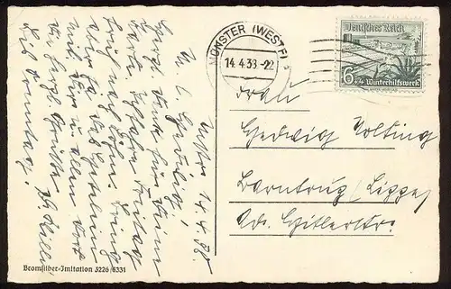 ALTE POSTKARTE MÜNSTER SCHLOSS BONIBURG ST. MAURITZ 1938 BRIEFMARKE SCHIFF WILHELM GUSTLOFF WHW postcard Ansichtskarte