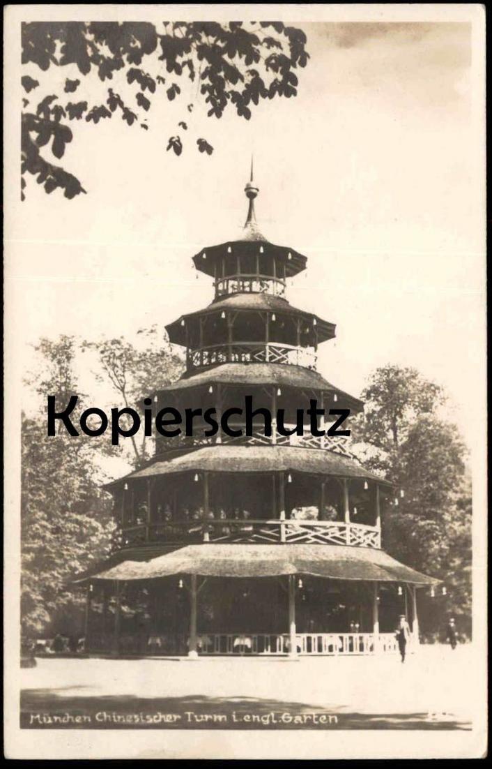 ALTE POSTKARTE MÜNCHEN SCHWABING CHINESISCHER TURM IM ENGLISCHEN GARTEN