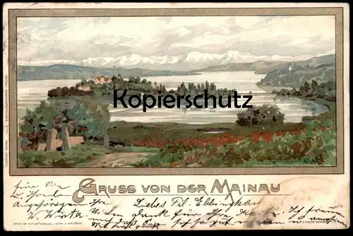 ALTE KÜNSTLER LITHO POSTKARTE GRUSS VON DER INSEL MAINAU BODENSEE Konstanz Velten's Künstler-Ansichtskarte cpa postcard