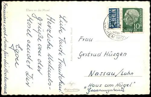 ÄLTERE POSTKARTE ELLENZ-POLTERSDORF AN DER MOSEL COCHEM Ansichtskarte AK postcard cpa
