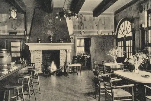 ALTE POSTKARTE ALTDEUTSCHE GASTSTÄTTE SCHNIEDER - BAULAND COESFELD SPEZIALITÄT SCHINKEN Saal Kamin AK postcard cpa