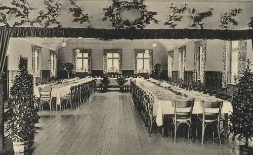 ALTE POSTKARTE ALTDEUTSCHE GASTSTÄTTE SCHNIEDER - BAULAND COESFELD SPEZIALITÄT SCHINKEN Saal Kamin AK postcard cpa