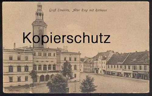 ALTE POSTKARTE GROSS STREHLITZ ALTER RING MIT RATHAUS STRZELCE OPOLSKIE Oppeln Opole Gliwice Schlesien cpa postcard