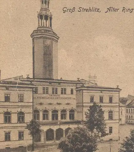 ALTE POSTKARTE GROSS STREHLITZ ALTER RING MIT RATHAUS STRZELCE OPOLSKIE Oppeln Opole Gliwice Schlesien cpa postcard