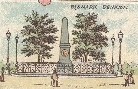 ALTE LITHO-POSTKARTE GRUSS AUS RHEYDT HÖHERE BÜRGERSCHULE BISMARK-DENKMAL Bismarck-Denkmal Mönchengladbach Ansichtskarte