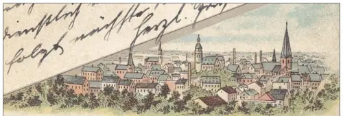 ALTE LITHO-POSTKARTE GRUSS AUS RHEYDT HÖHERE BÜRGERSCHULE BISMARK-DENKMAL Bismarck-Denkmal Mönchengladbach Ansichtskarte