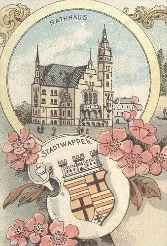 ALTE LITHO-POSTKARTE GRUSS AUS RHEYDT HÖHERE BÜRGERSCHULE BISMARK-DENKMAL Bismarck-Denkmal Mönchengladbach Ansichtskarte