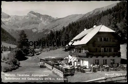 ÄLTERE POSTKARTE MALLNITZ TAUERNTAL ALPENGASTHOF GUTENBRUNN MIT GEISELSPITZE KÄRNTEN Pkw car Opel ? Austria cpa postcard