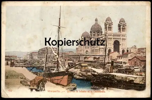ALTE POSTKARTE MARSEILLE QUAI DE LA JOLIETTE ET LA CATHÉDRALE sailing ship Segelschiff Schiff voilier postcard cpa AK