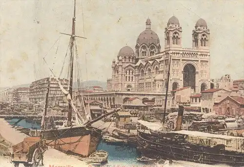 ALTE POSTKARTE MARSEILLE QUAI DE LA JOLIETTE ET LA CATHÉDRALE sailing ship Segelschiff Schiff voilier postcard cpa AK