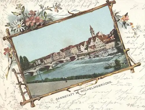 ALTE LITHO-POSTKARTE STUTTGART - CANNSTATT M. WILHELMSBRÜCKE 1901 Passepartout Ansichtskarte AK cpa postcard