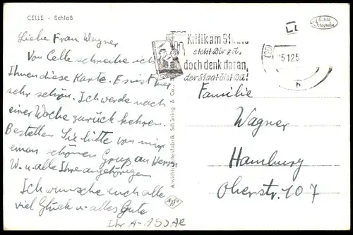 ÄLTERE POSTKARTE CELLE SCHLOSS FLIEGERAUFNAHME STEMPEL KRITIK AM STAAT STEHT DIR ZU DOCH DENK DARAN DER STAAT BIST DU