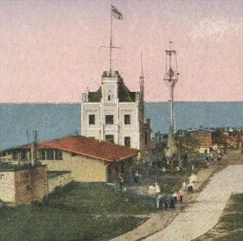 ALTE POSTKARTE CUXHAVEN TELEGRAPHENGEBÄUDE ALTE LIEBE UND TEIL DES ALTEN HAFENS Hafen port Schiff ship AK Ansichtskarte