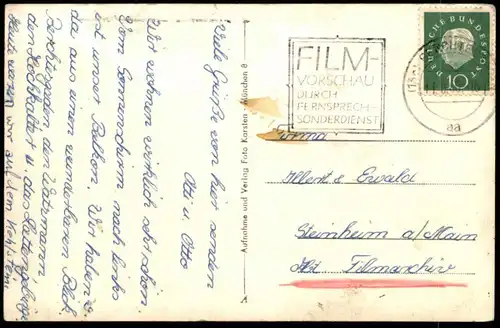 ÄLTERE POSTKARTE HAUS BERGSICHT BERCHTESGADEN MIT WATZMANN STEMPEL FILM-VORSCHAU DURCH FERNSPRECH-SONDERDIENST AK cpa