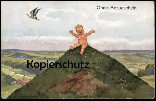 ALTE KÜNSTLER POSTKARTE HUMOR OHNE BEZUGSSCHEIN NACKTES BABY Humour Enfant Bébé nu nude Cigogne Stork Storch postcard AK