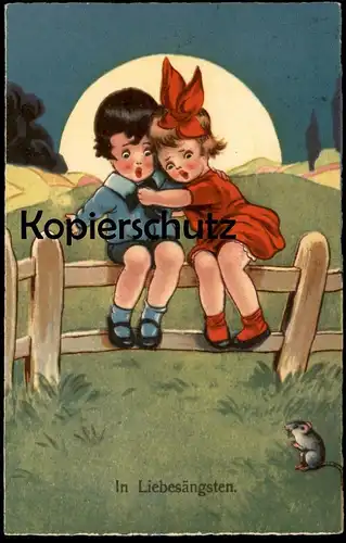 ALTE KÜNSTLER POSTKARTE IN LIEBESÄNGSTEN MAUS KINDER love mouse souris Angst fear peur Paar couple pair Humor postcard