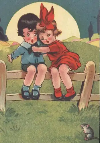 ALTE KÜNSTLER POSTKARTE IN LIEBESÄNGSTEN MAUS KINDER love mouse souris Angst fear peur Paar couple pair Humor postcard