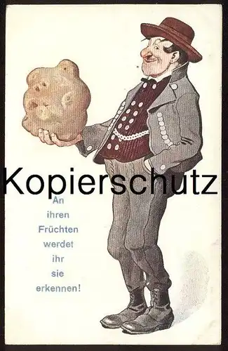 ALTE KÜNSTLER-POSTKARTE AN IHREN FRÜCHTEN WERDET IHR SIE ERKENNEN KARTOFFEL BAUER potato farmer Humor humour postcard AK