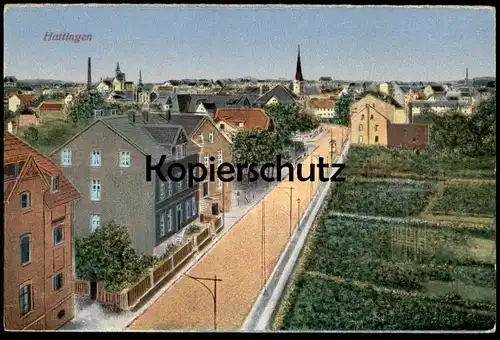 ALTE POSTKARTE HATTINGEN AN DER RUHR PANORAMA TOTAL Totalansicht Strasse Häuser Gärten street Ansichtskarte cpa postcard
