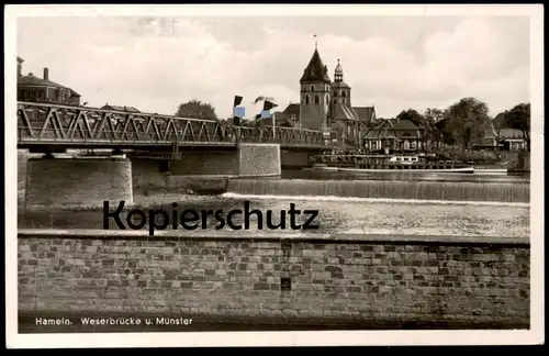 ALTE POSTKARTE HAMELN WESERBRÜCKE U. MÜNSTER 1943 Beflaggung Fahne flag drapeau Ansichtskarte AK postcard cpa