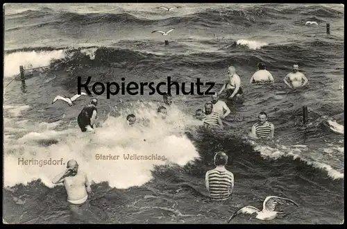 ALTE POSTKARTE OSTSEEBAD HERINGSDORF STARKER WELLENSCHLAG USEDOM bath bathing Fotomontage Montage Photo Surrealisme cpa