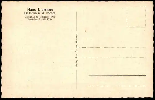 ALTE POSTKARTE BEILSTEIN AN DER MOSEL HAUS LIPMANN WEINBAU U. WEINKELLEREI SEIT 1795 Cochem cpa postcard Ansichtskarte