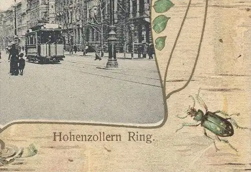 ALTE POSTKARTE CÖLN HOHENZOLLERNRING INSEKT GRÜNER KÄFER insect beetle scarabée Strassenbahn Tram tramway Köln