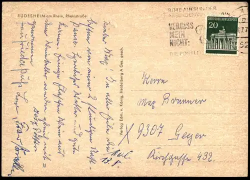 ÄLTERE POSTKARTE RÜDESHEIM RHEINSTRASSE Buick VW Käfer Bahnstrecke railway railroad chemin du fer Ansichtskarte postcard