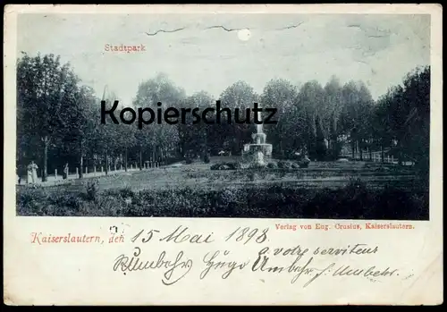 ALTE POSTKARTE KAISERSLAUTERN STADTPARK 1898 bei Nacht Mondschein at night moonlight moon la nuit Ansichtskarte postcard