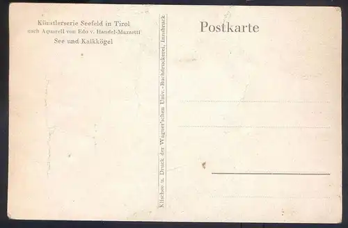 ALTE KÜNSTLER POSTKARTE SEEFELD SEE UND KALKKÖGEL EDO VON HANDEL-MAZZETTI 1925 Tirol Österreich Austria Autriche cpa AK