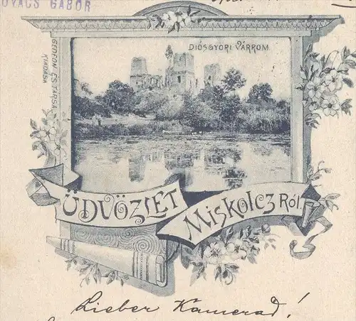 ALTE LITHO POSTKARTE ÜDVÖZLET MISKOLCZ DIOSGYÖRI VARROM MISKOLC 1897 Mischkolz Ungarn Hungary Hongrie Magyar postcard AK