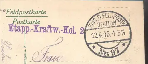 ALTE POSTKARTE DUN A. D. MAAS SUR MEUSE FELDPOST 1916 Stempel Etapp.-Kraftw.-Kol. 2 Ansichtskarte postcard cpa AK