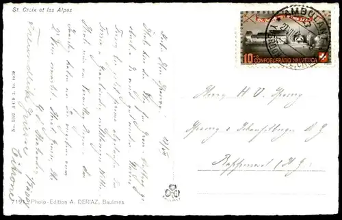 ALTE POSTKARTE ST. CROIX ET LES ALPES PANORAMA Ste. Croix le Alps Vaud Waadt Pro Patria St. Jakob an der Birs 1944 AK