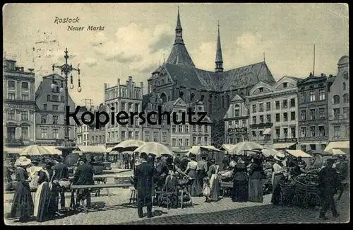 ALTE POSTKARTE ROSTOCK NEUER MARKT 1913 market marché Spedition Aug. Viek Mecklenburg AK Ansichtskarte cpa postcard