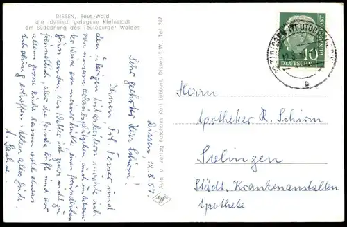 ÄLTERE POSTKARTE DISSEN TEUTOBURGER WALD KIRCHPLATZ Denkmal monument 1957 AK Ansichtskarte cpa postcard