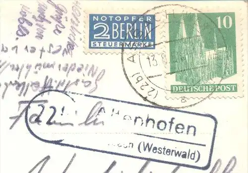 ÄLTERE POSTKARTE NIEDERMÜHLEN ASBACH WALLFAHRTS-KAPELLE 1951 STEMPEL ALTENHOFEN WESTERWALD AK Ansichtskarte cpa chapel