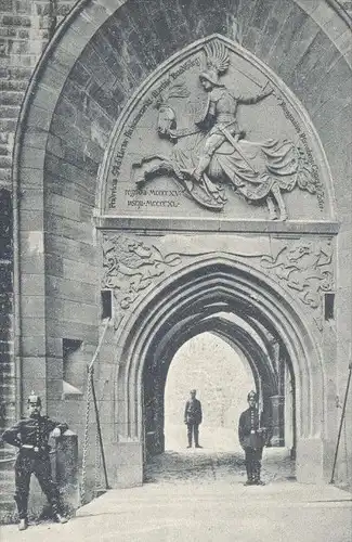 ALTE POSTKARTE BURG HOHENZOLLERN EINGANGSTHOR BURGTOR EINGANG Tor porte Soldat Uniform Hechingen Bisingen Anischtskarte