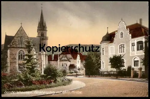 ALTE POSTKARTE SONDERSHAUSEN FÜRSTENPLATZ MIT KATHOLISCHER KIRCHE THÜRINGEN église church cpa postcard AK Anischtskarte