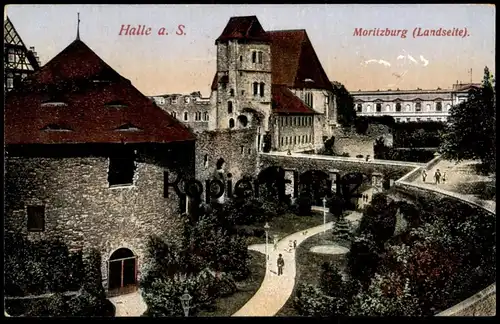 ALTE POSTKARTE HALLE AN DER SAALE MORITZBURG LANDSEITE BRIEFSTEMPEL HILFSLAZARETT EV. VEREINSHAUS HALLE FELDPOST 1916