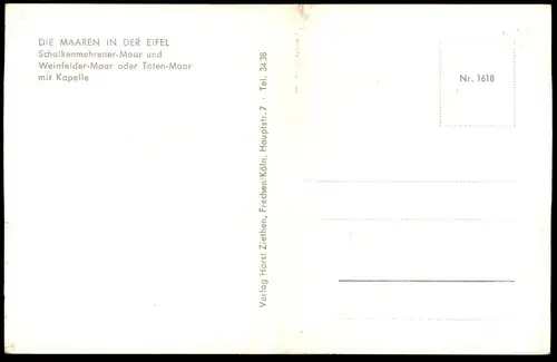 ALTE POSTKARTE GRÜSSE VON DEN MAAREN IN DER EIFEL SCHALKENMEHRENER WEINFELDER MAAR ODER TOTEN-MAAR MIT KAPELLE BEI DAUN