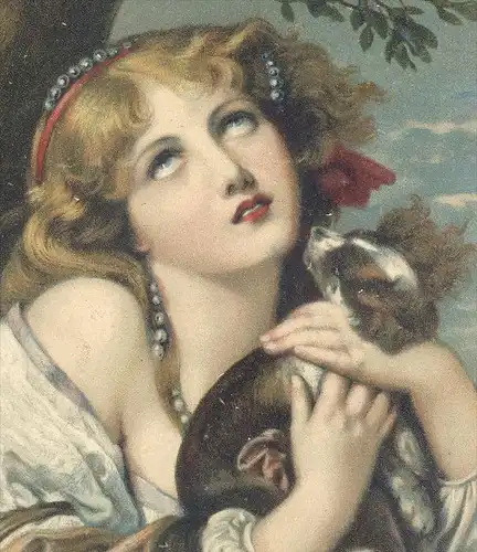 ALTE POSTKARTE DIE TREUE JEAN BAPTISTE GREUZE HUND LONDON Mädchen child enfant dog chien fidelity fidélité