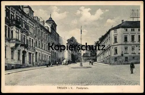 ALTE POSTKARTE TREUEN IM VOGTLAND POSTPLATZ SCHÖNIGER HOTEL DEUTSCHES HAUS SACHSEN cpa postcard AK Ansichtskarte