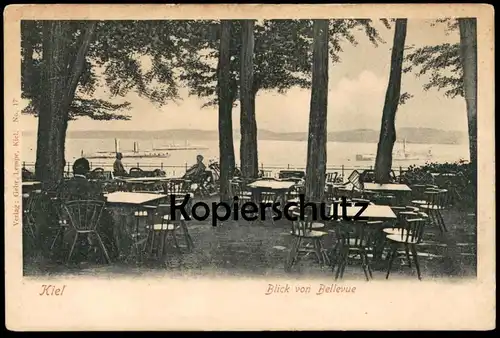 ALTE POSTKARTE KIEL BLICK VON BELLEVUE Dampfer Schiff Schiffe im Hintergrund Schleswig-Holstein Ansichtskarte postcard